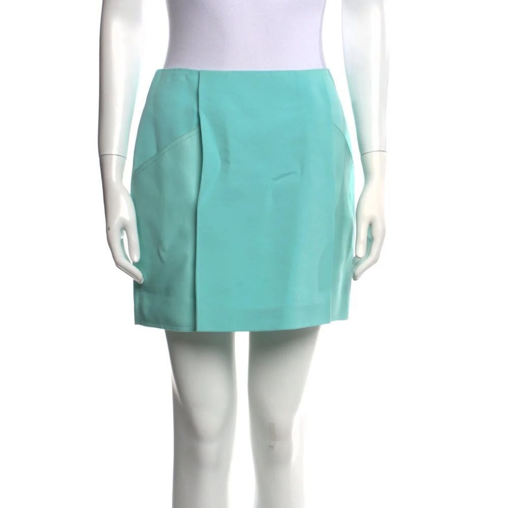 3•1 Phillip Lim Turquoise Skirt 100% Silk Lining 100% Leather Trim (Size: 4)